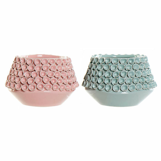 Vase DKD Home Decor Pink Turquoise Stoneware Mediterranean (2 pcs) (20 x 20 x 13 cm)