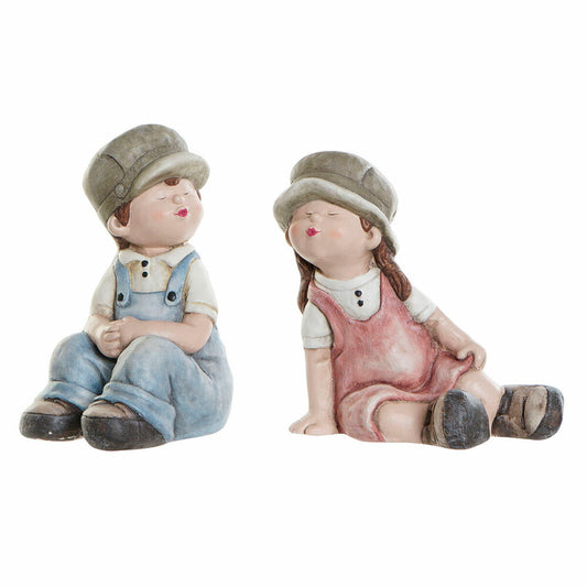 Decorative Figure DKD Home Decor Fibreglass Blue Pink Children (21 x 26 x 39 cm) (24 x 35 x 36 cm) (2 pcs)