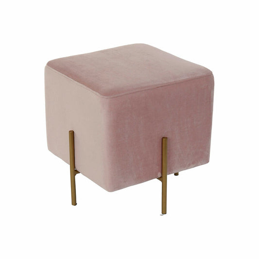 Footrest DKD Home Decor Pink Velvet Golden Metal Polyester (42 x 42 x 45 cm)