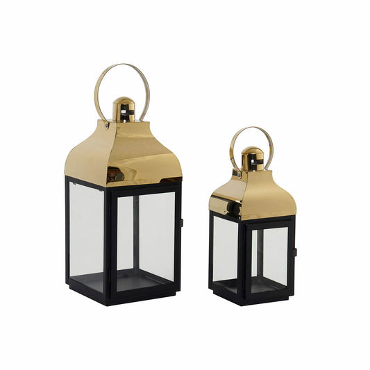 Lantern DKD Home Decor Crystal Black Golden Metal (14 x 13 x 31 cm) (2 pcs) (19 x 18 x 41 cm)