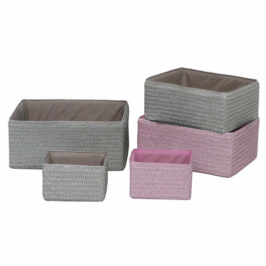 Basket set DKD Home Decor Grey Pink Aluminium PP (41 x 29 x 18 cm)