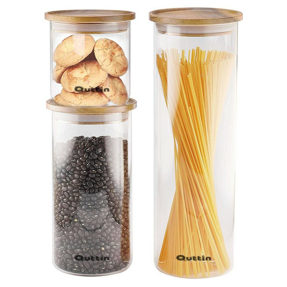 Tin Quttin Bamboo Borosilicate Glass Stackable (10 x 21 cm)