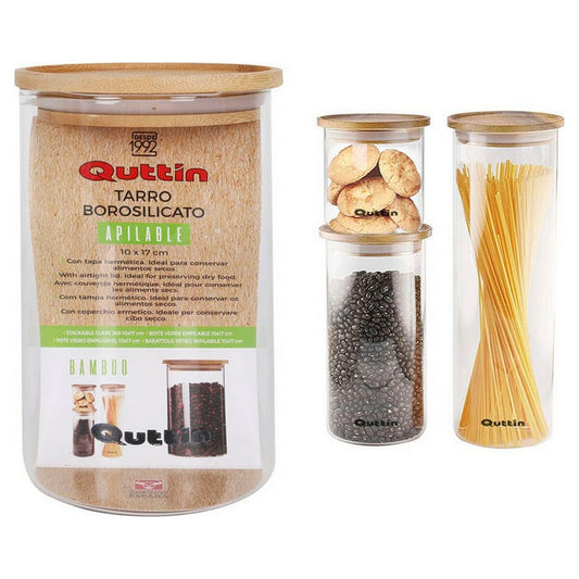 Tin Quttin Bamboo Borosilicate Glass Stackable (10 x 17 cm)