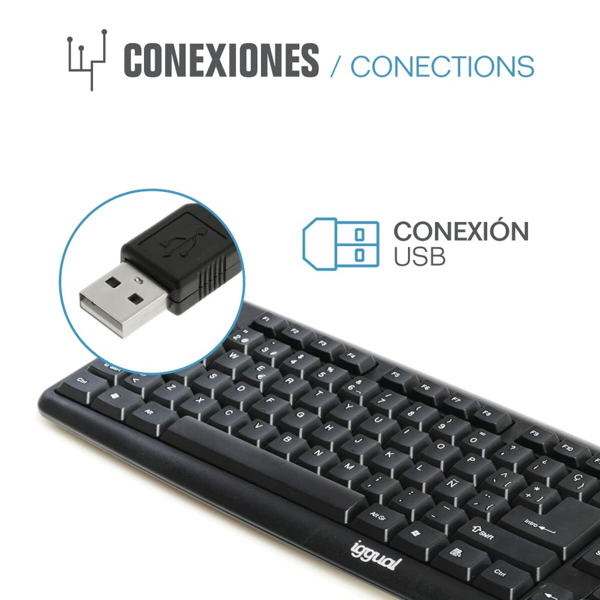 Keyboard iggual CK-BASIC-105T QWERTY USB Black Spanish Monkey (1 Piece)