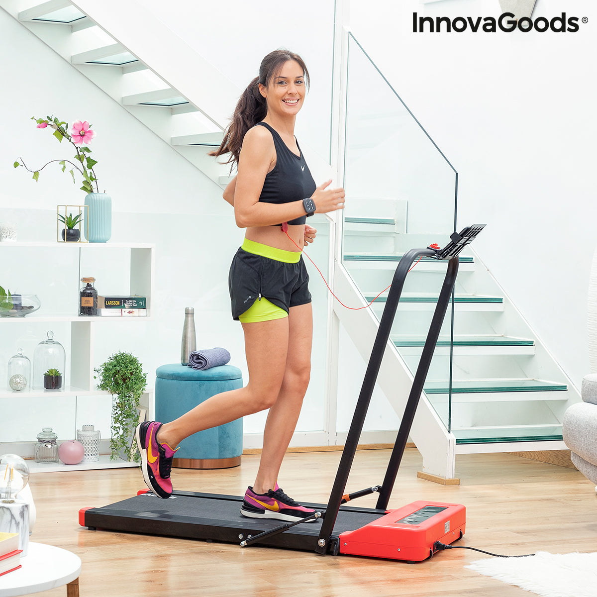 Folding Walking and Running Treadmill with Speakers and Remote Control Wristband Foljog InnovaGoods