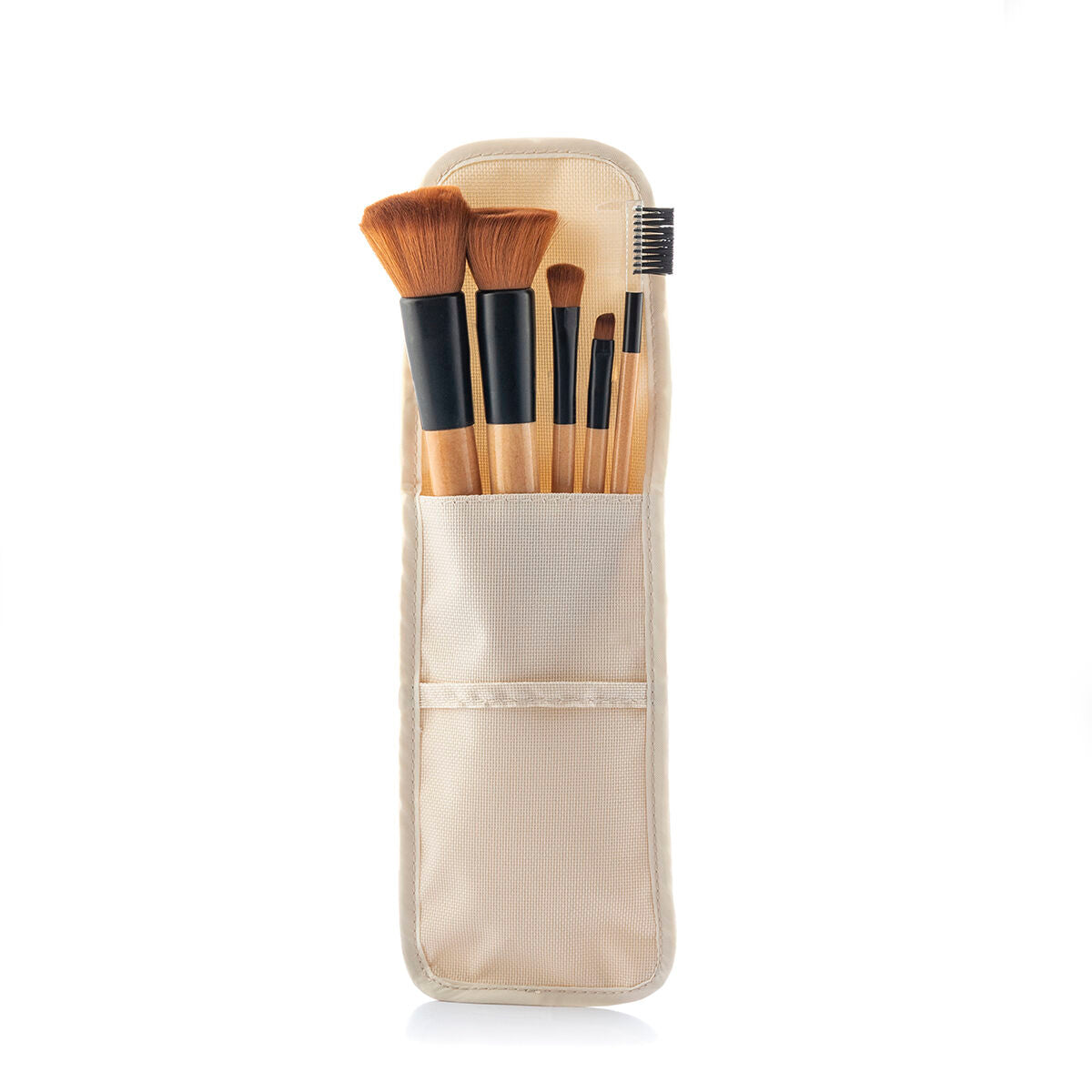 Set of Wooden Make-up Brushes with Carry Case Miset InnovaGoods 5 Pieces